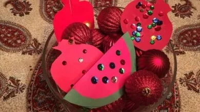 آموزش ۱۲ کاردستی جذاب شب یلدا با طرح هندوانه و انار